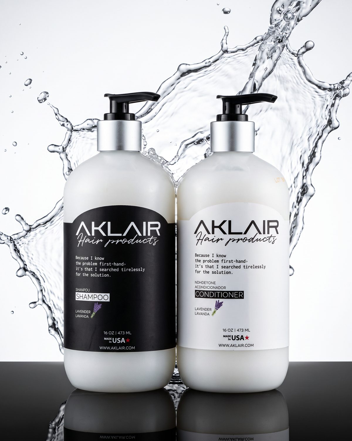 AKLAIR Shampoo and Conditioner with a water splash